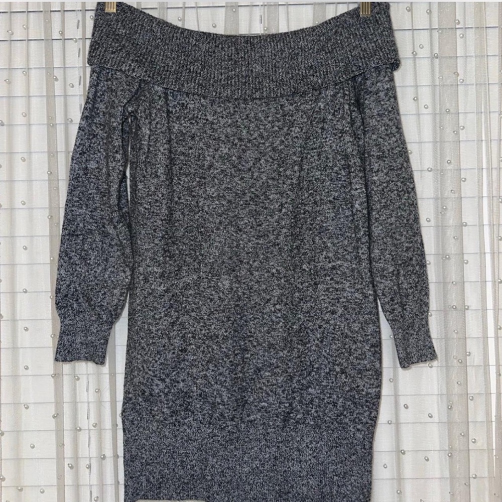 Off-Shoulder Gray Sweater Dress